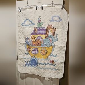 NOAH'S ARK HAND CROSS STICHED BABY BLANKET